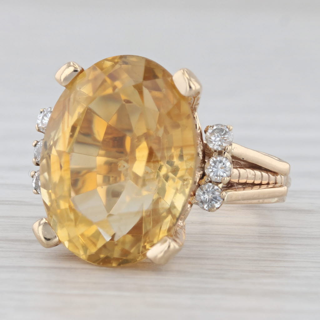 Light Gray 9.70ctw Oval Citrine Diamond Ring 14k Yellow Gold Size 6