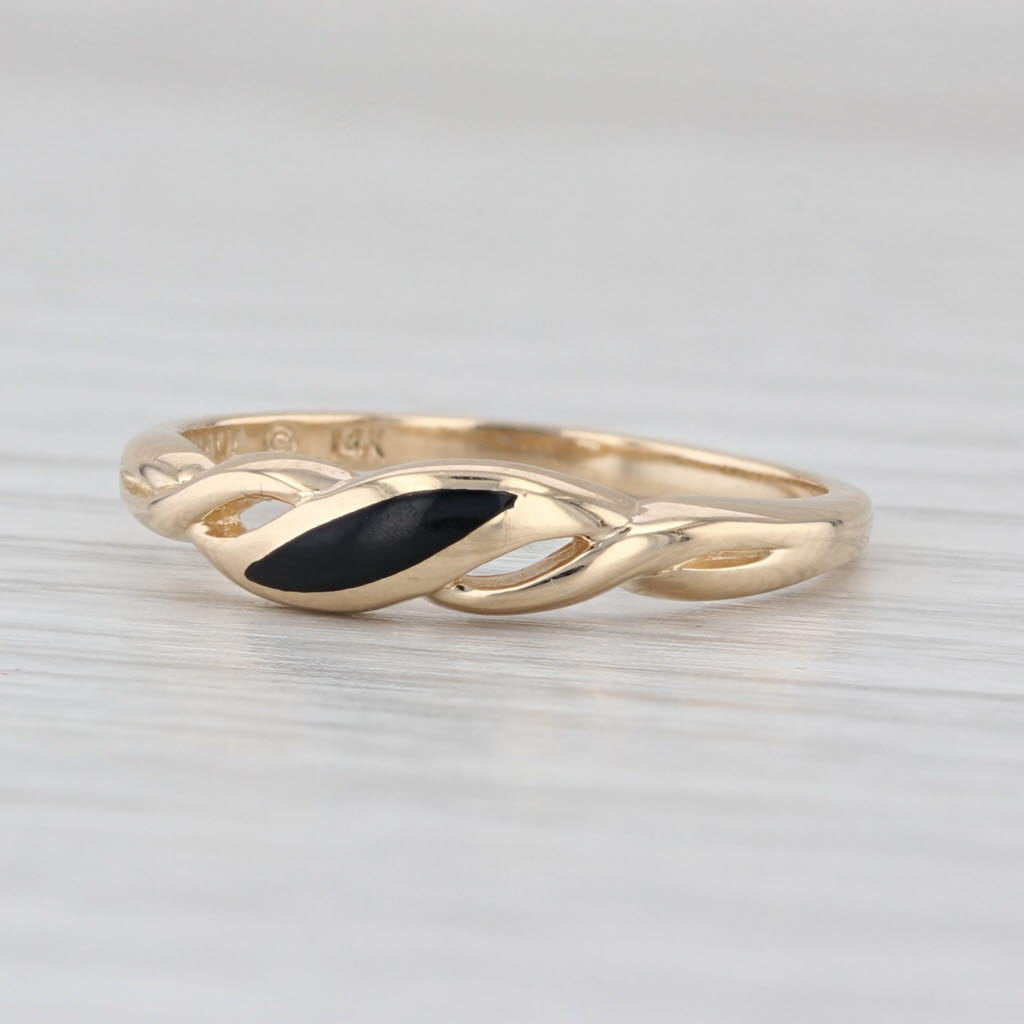 Kabana Onyx Woven Ring 14k Yellow Gold Stackable Band Size 6.5