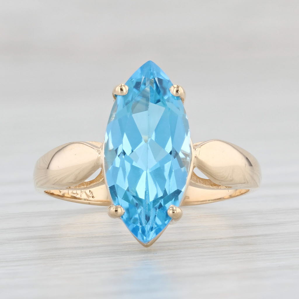 Light Gray 2.90ct Blue Topaz Marquise Solitaire Ring 14k Yellow Gold Size 7