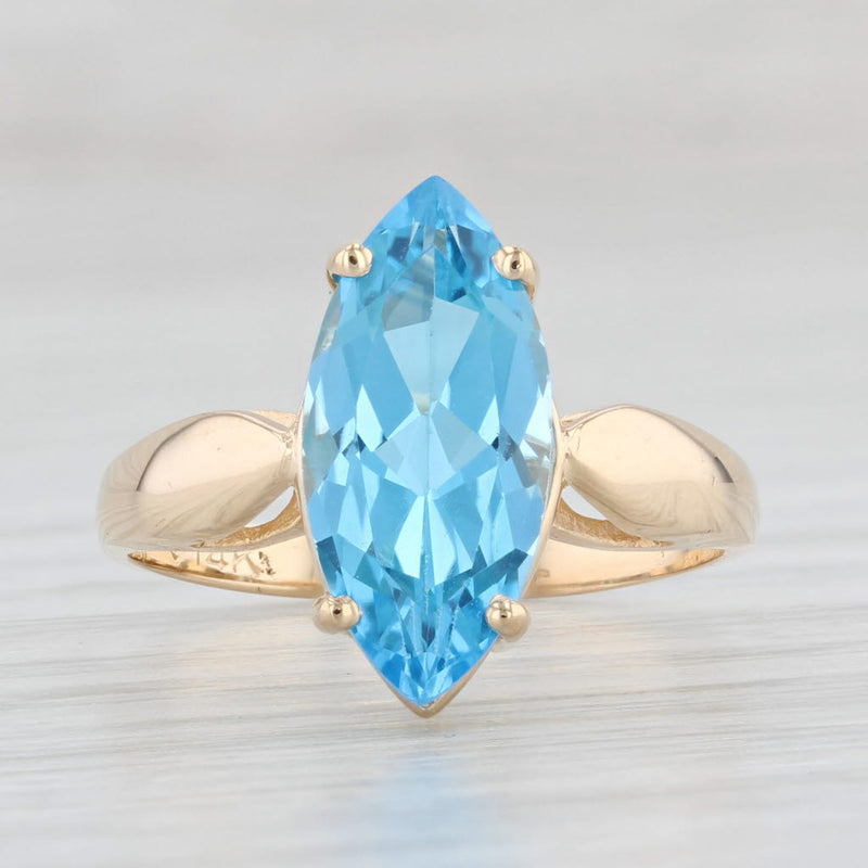 Light Gray 2.90ct Blue Topaz Marquise Solitaire Ring 14k Yellow Gold Size 7