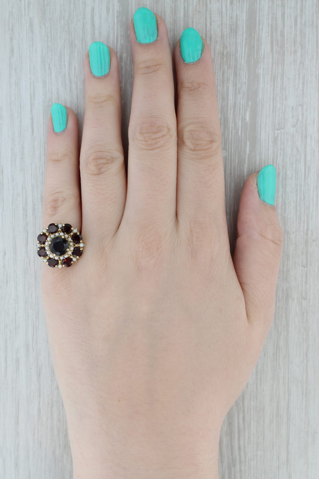 Gray 6ctw Garnet Seed Pearl Cocktail Ring 14k Yellow Gold Size 7.25