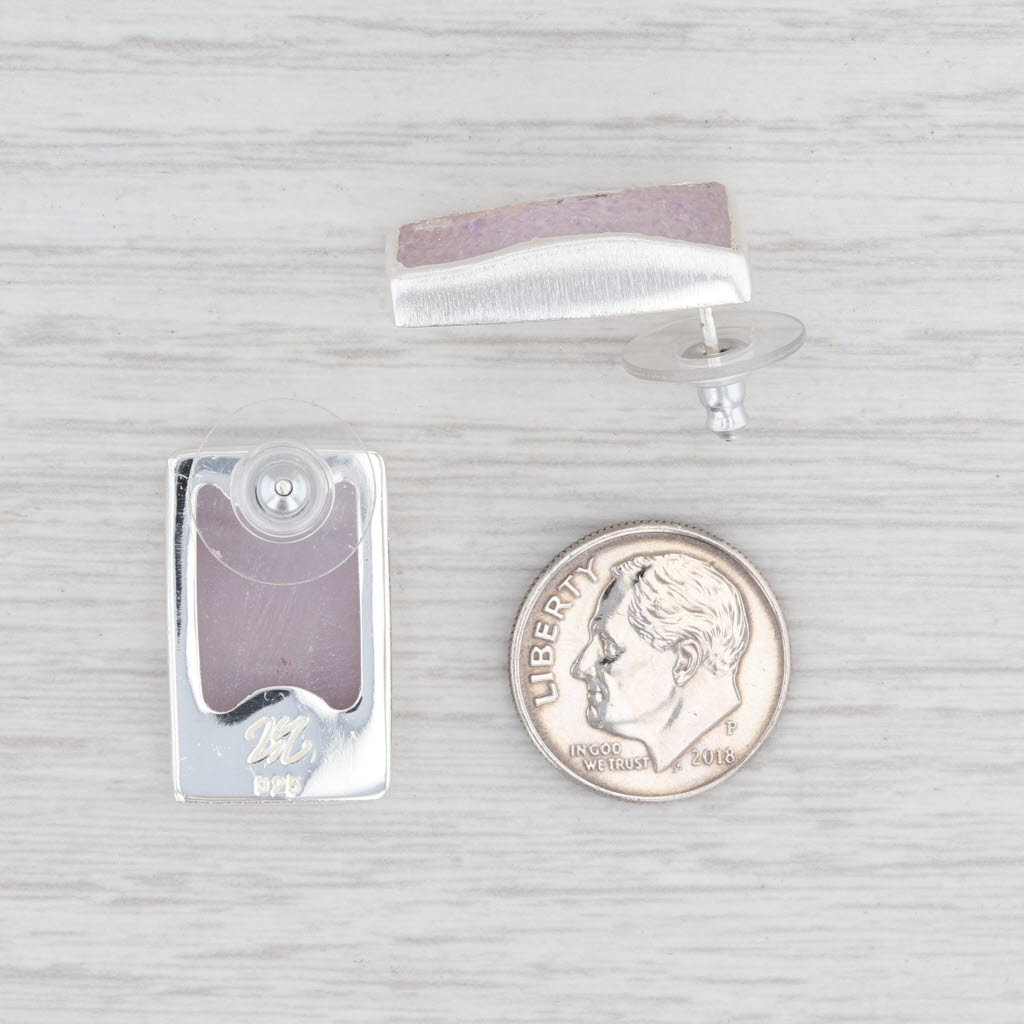 New Nina Wynn Pink Druzy Drop Earrings Sterling Silver Statement