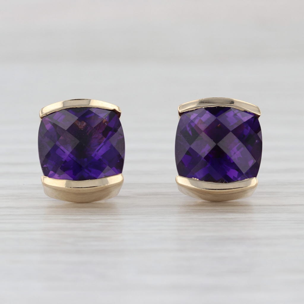 Narco 8.50ctw Amethyst Stud Earrings 14k Yellow Gold Cushion Solitaire Studs
