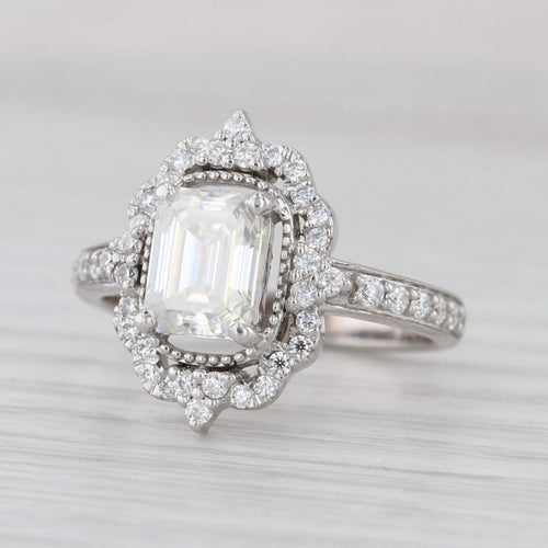2.18ctw Moissanite Halo Ring Emerald Cut 14k White Gold Size 9-9.25 Engagement