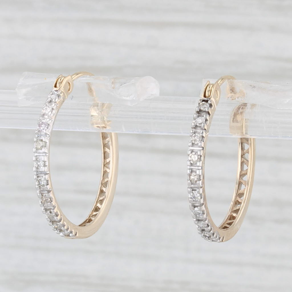 Light Gray Diamond Hoop Earrings 10k Yellow Gold Snap Top Round Hoops