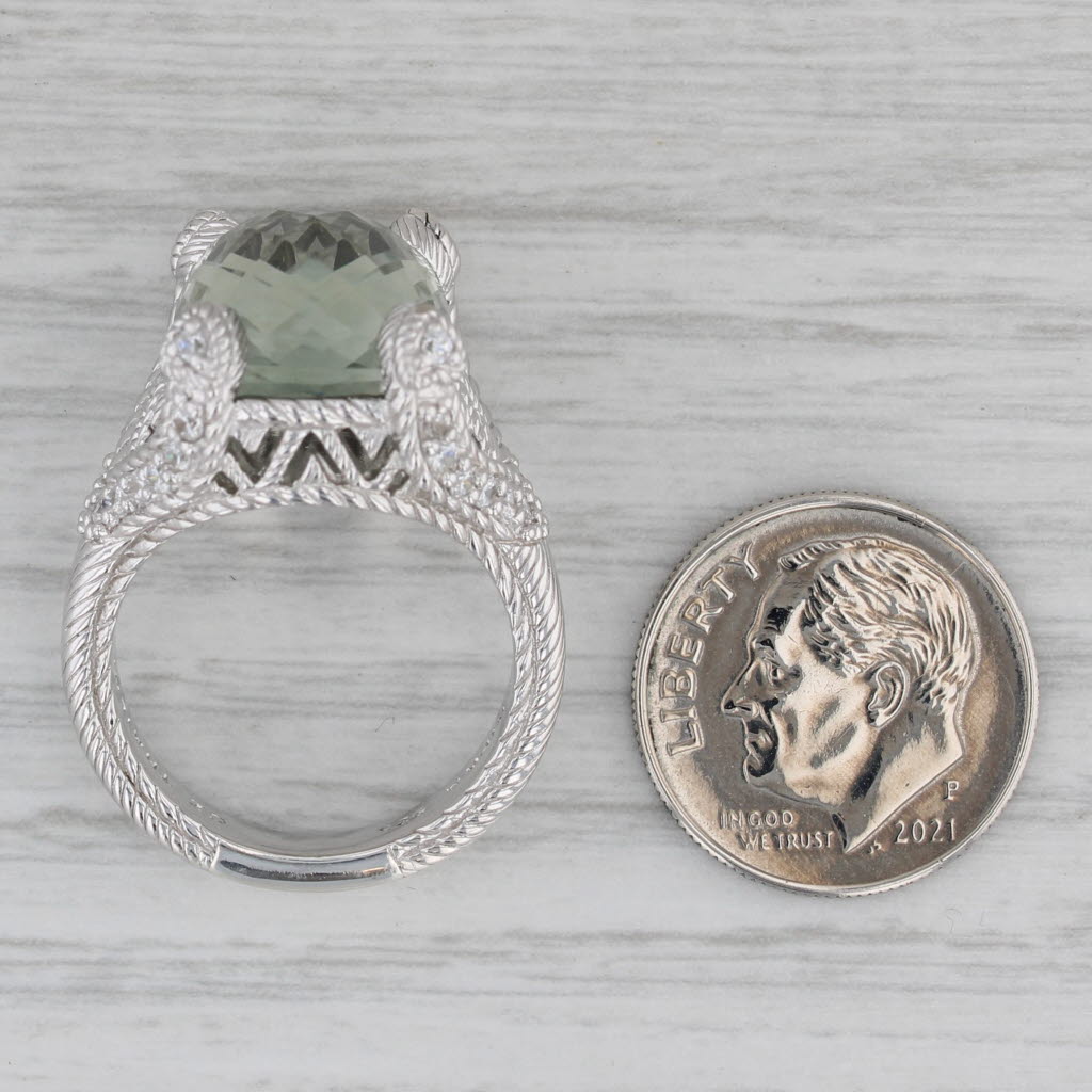 Gray Judith Ripka Prasiolite Green Amethyst Cubic Zirconia Ring Sterling Silver Sz 7