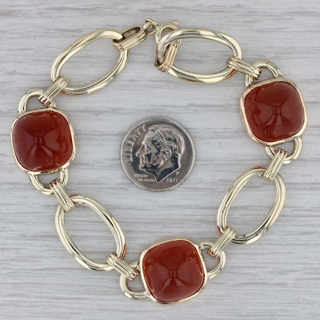 Gray Vintage Carnelian Sugarloaf Bracelet 14k Yellow Gold 7" Statement