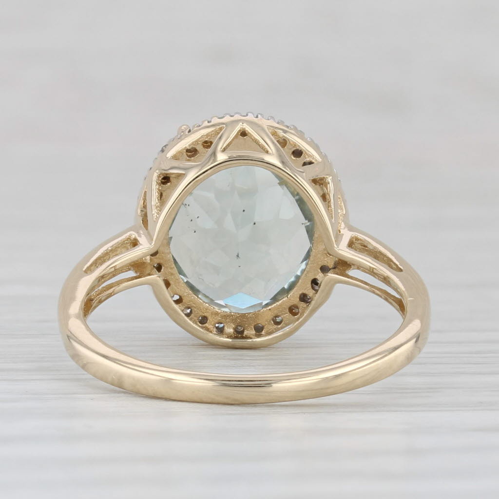 Light Gray 4.67ctw Prasiolite Green Amethyst Diamond Halo Ring 14k Yellow Gold Size 7