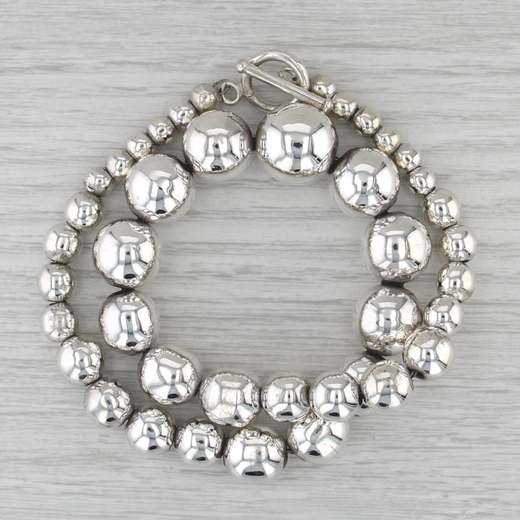 Handmade 16" Graduated Bead Chain Necklace Sterling Silver Statement