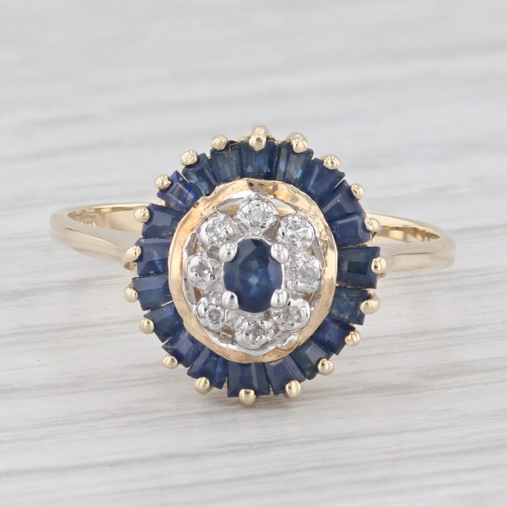 Light Gray 1.06ctw Blue Sapphire Halo Ring 10k Yellow Gold Size 8 Diamond Accents