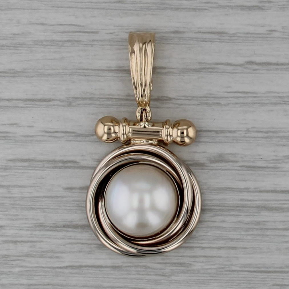 14mm Mabe Pearl Enhancer Pendant 14k Yellow White Gold Clip Bail