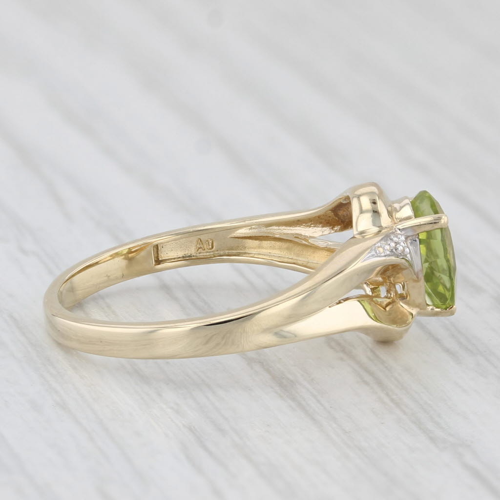 Light Gray 0.75ct Peridot Solitaire Ring 10k Yellow Gold Size 7 Bypass Teardrop