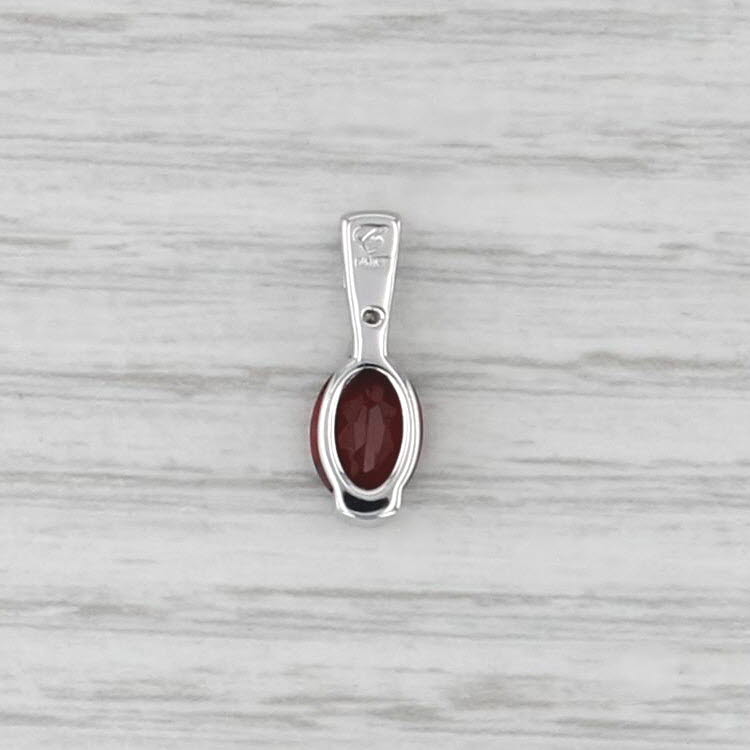 1.63ct Oval Garnet Diamond Pendant 14k White Gold Small Drop