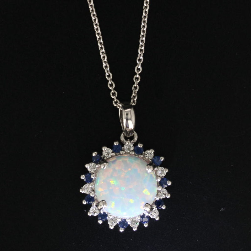 Lab Created Opal Lab Created Sapphire Pendant Necklace Sterling Silver 18"
