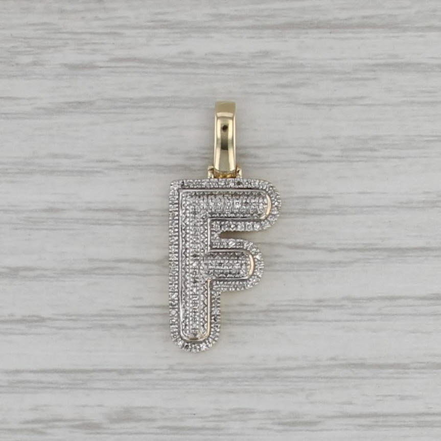 0.31ctw Diamond Pave Letter Initial F Pendant 10k Yellow White Gold
