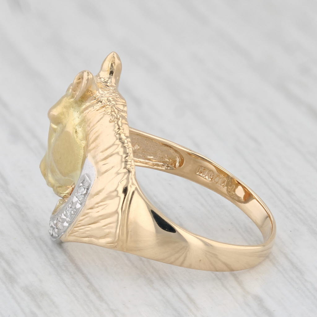 Light Gray Diamond Accented Horse Ring 18k Yellow Gold 900 Platinum Size 6.25