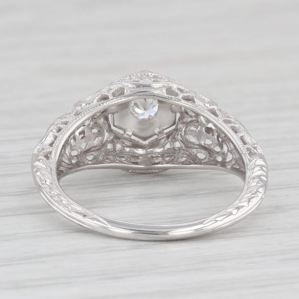 Light Gray 0.16ct Diamond Filigree Ring 18k White Gold Size 6.25 Vintage Engagement