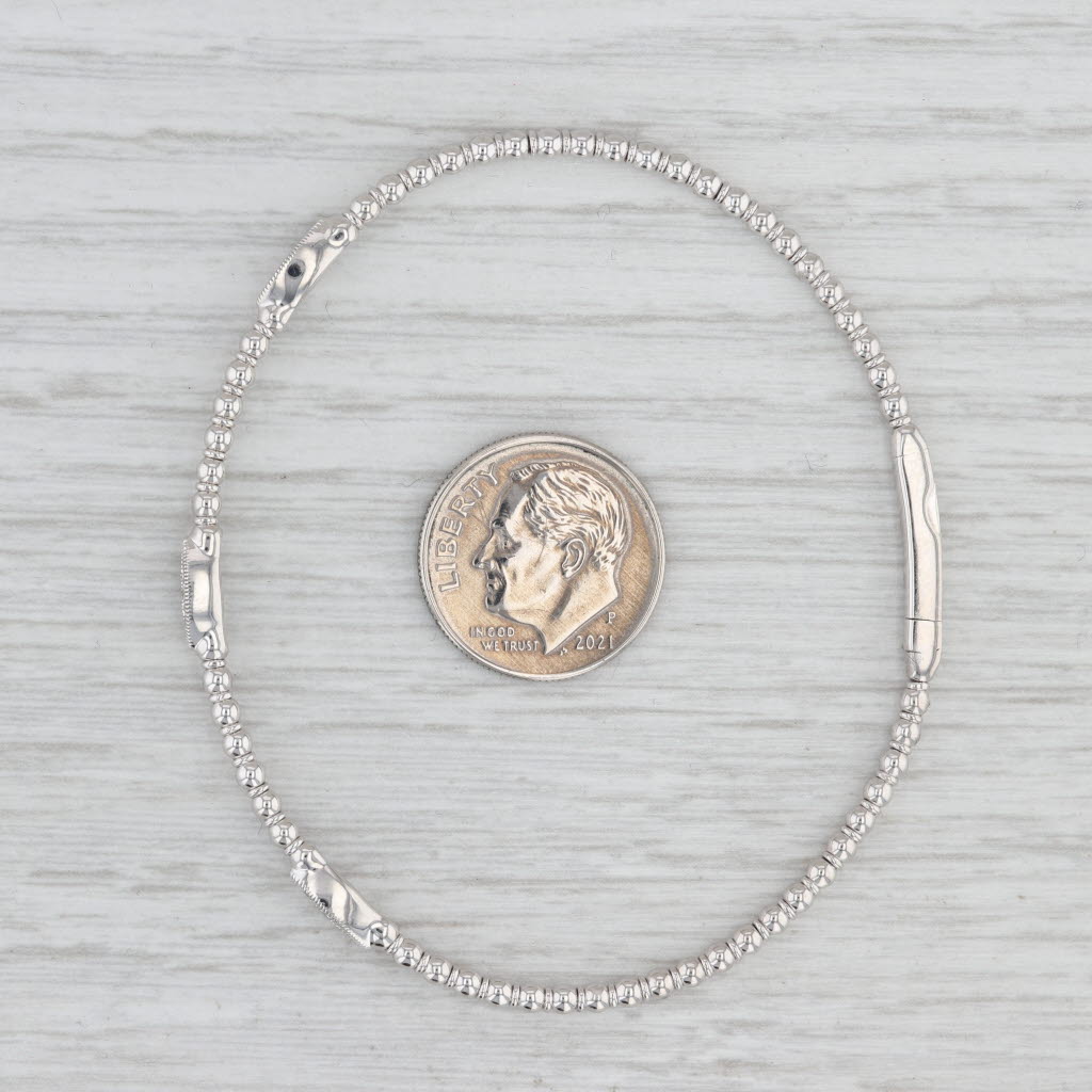 Light Gray New 0.21ctw Diamond Bead Flexible Bangle Bracelet 14k White Gold 6.75"