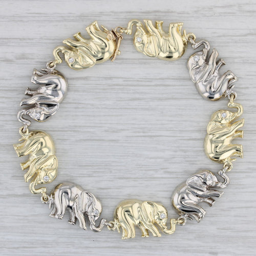 Gray 0.18ctw Diamond Eyed Elephant Bracelet 14k Yellow White Gold 7.25"