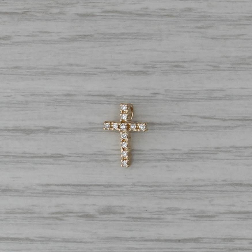 0.10ctw Pave Diamond Cross Pendant 14k Yellow Gold Small Drop