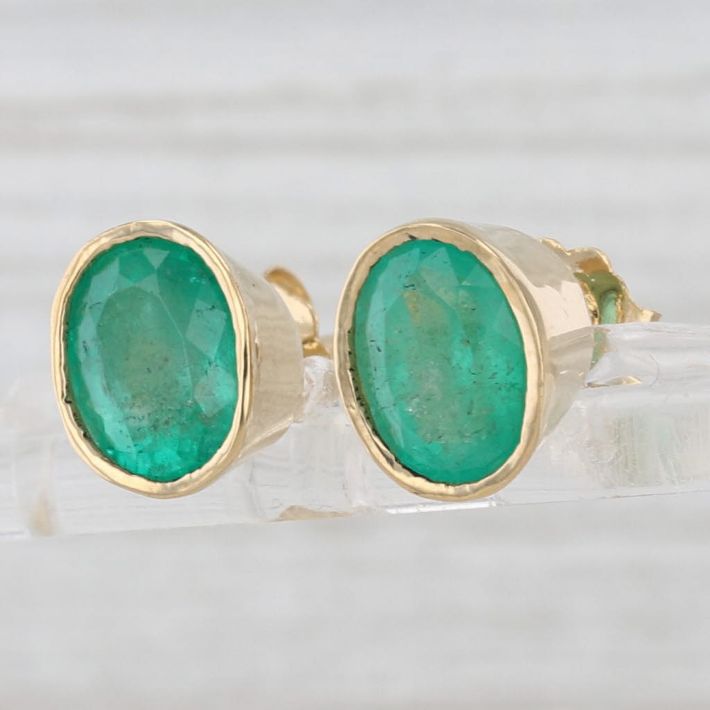 Light Gray 3ctw Oval Emerald Solitaire Stud Earrings 18k Yellow Gold