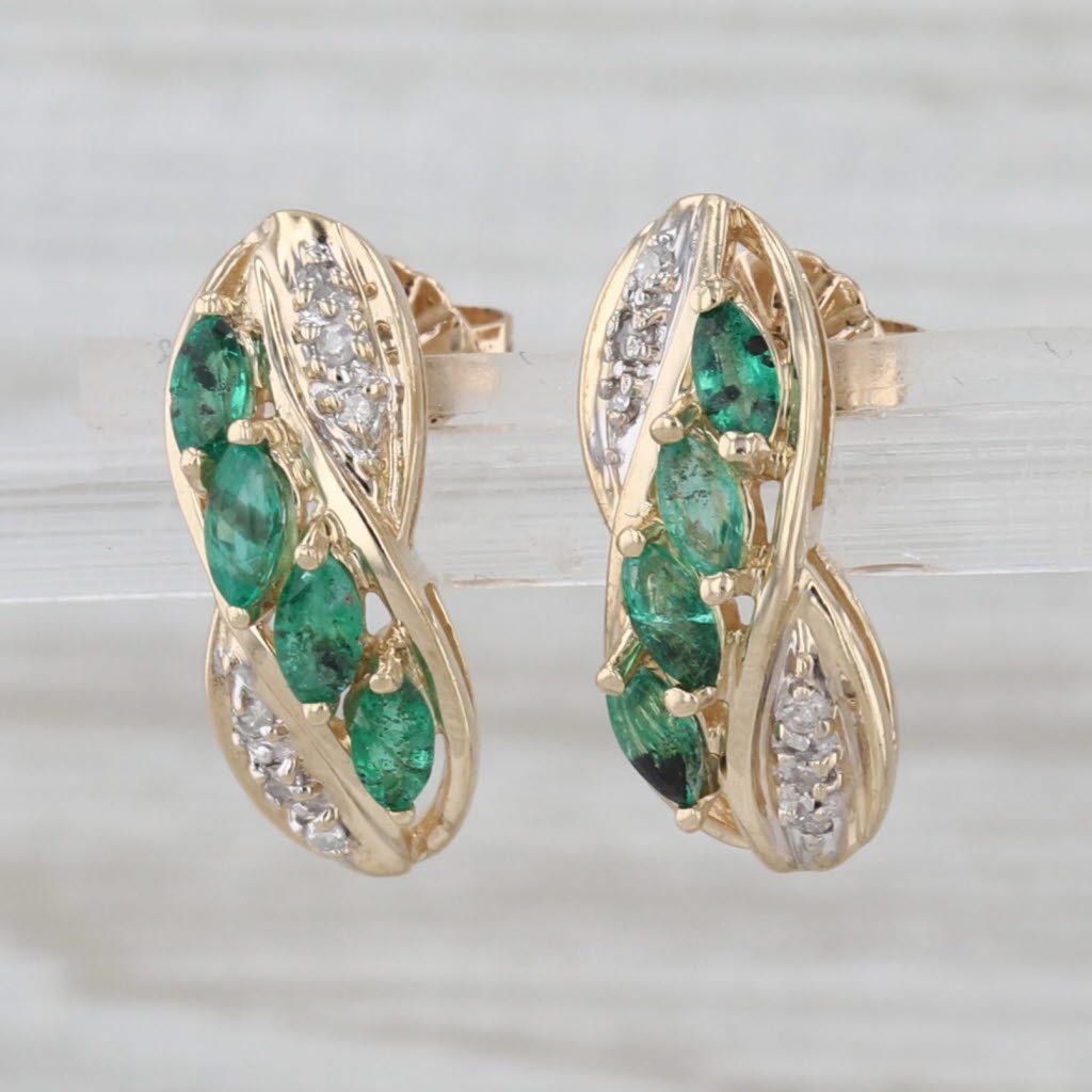 0.48ctw Diamond Emerald Drop Earrings 14k Yellow Gold