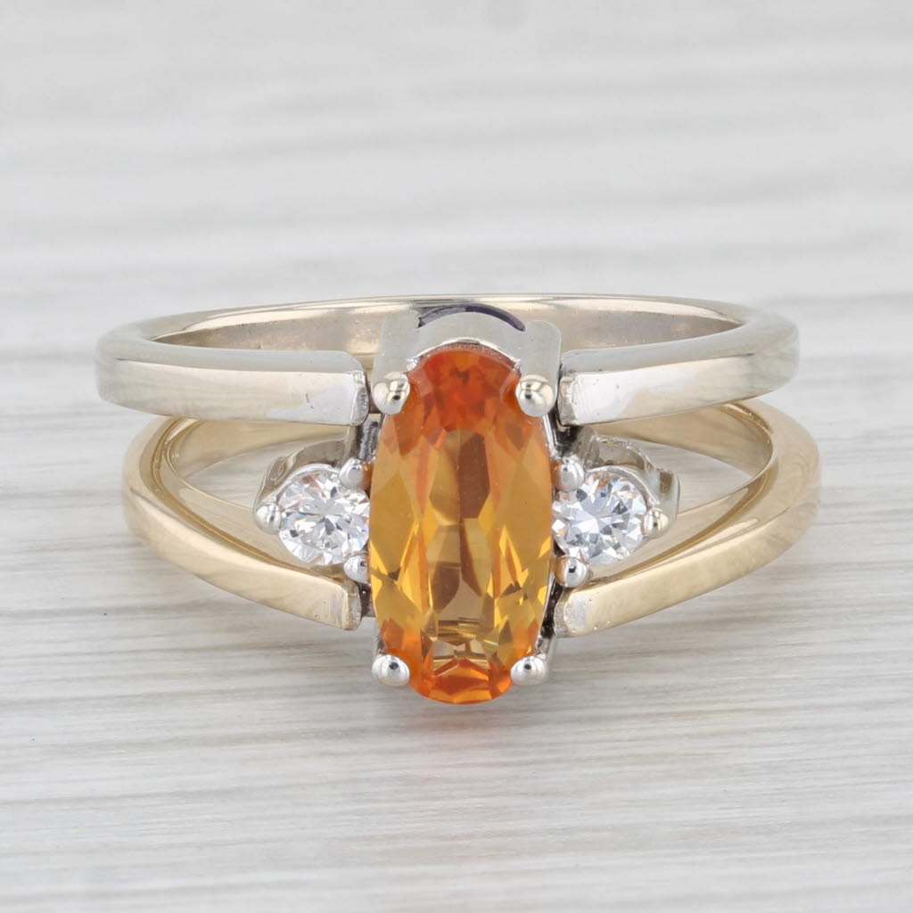 Light Gray Reversible Lab Created Orange Sapphire Cubic Zirconia Ring 14k Gold Size 7