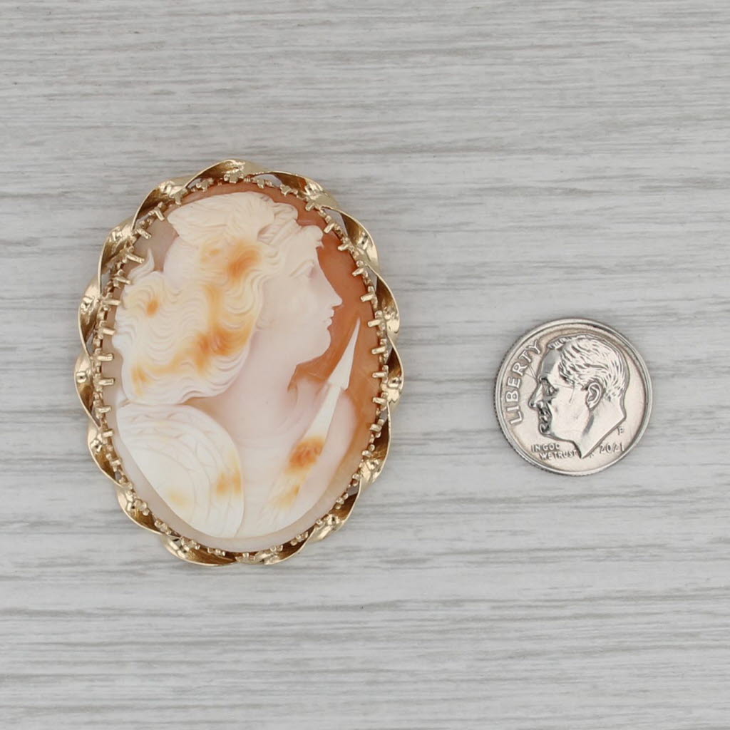 Carved Shell Athena Brooch 14k Yellow Gold Gold Vintage Large Oval Pin