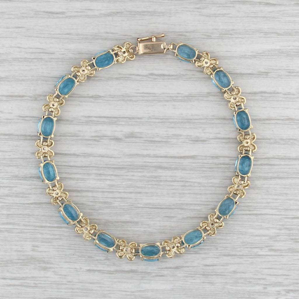 11.82ctw Blue Topaz Diamond Tennis Bracelet 14k Yellow Gold 7.25" 5.7mm Floral