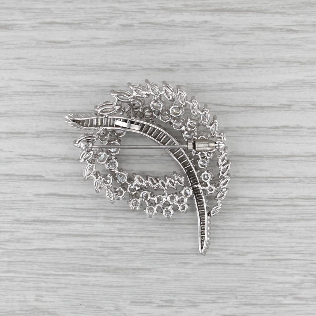 Handmade Vintage 10ctw Diamond Swirl Brooch Platinum Pin