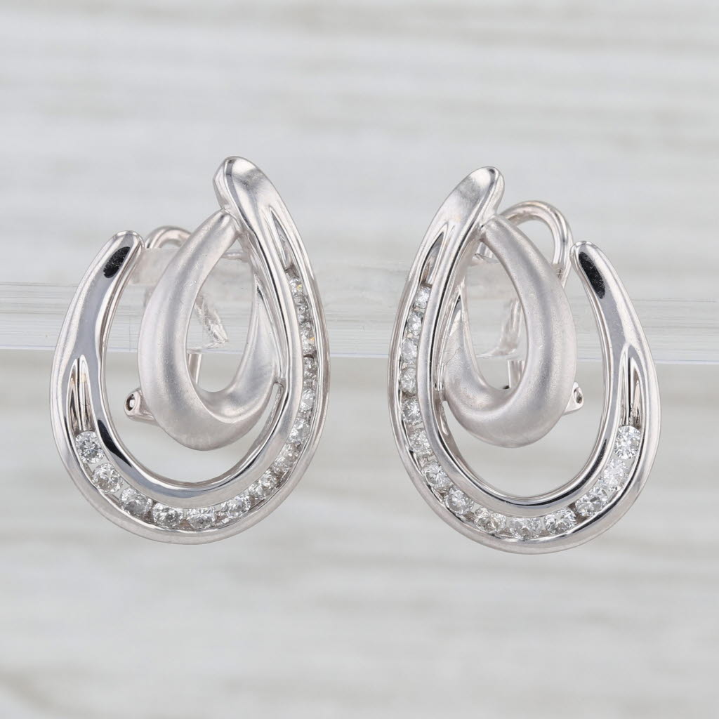 0.40ctw Diamond Loops Drop Earrings 14k White Gold Omega Backs