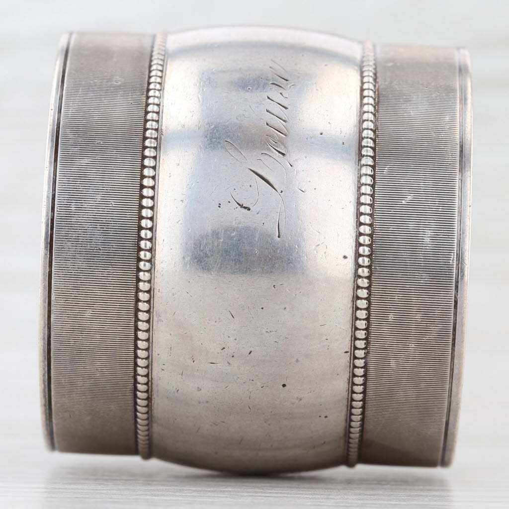 Engraved Antique Napkin Ring Sterling Silver S #460 Round Ridged Edges
