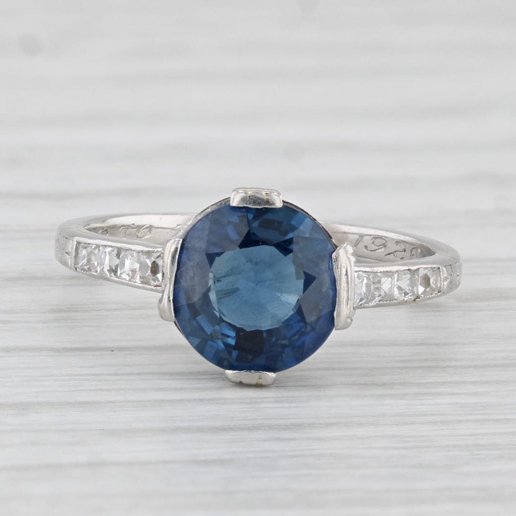 Light Gray 1.82ctw Round Blue Sapphire Diamond Ring Platinum Size 5 GIA Engagement