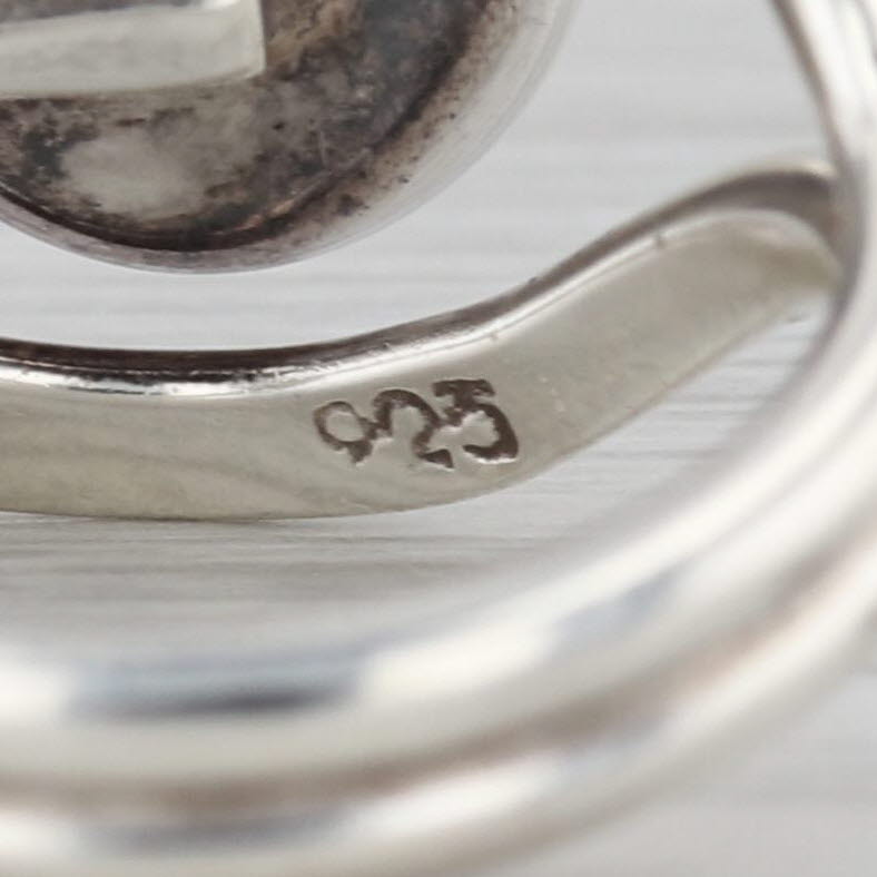 Black Resin Oval Cabochon Ring Sterling Silver Size 6 Adjustable