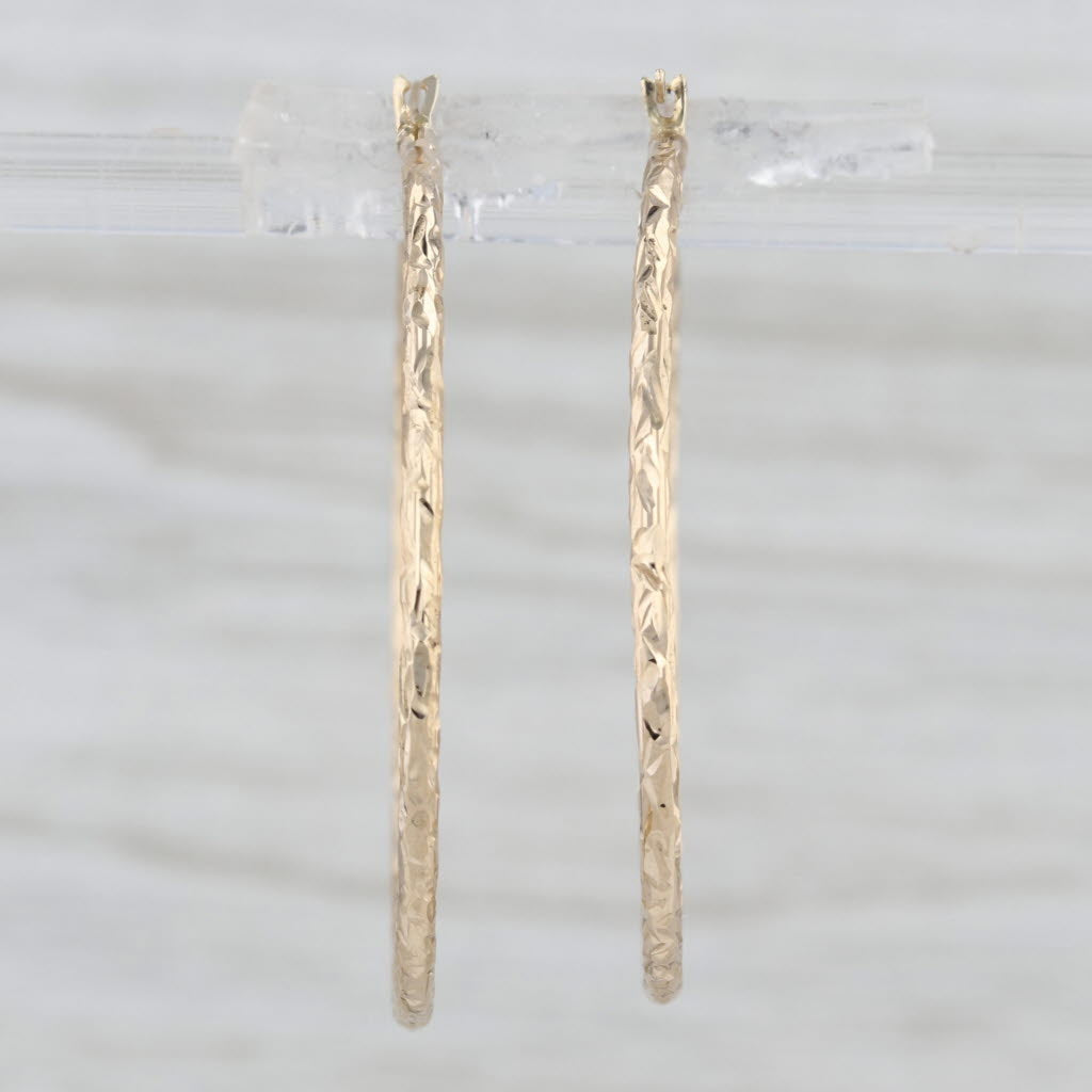Etched Hoop Earrings 10k Gold Snap Top Posts Lightweight Round Hoops 35 x 1.5 mm