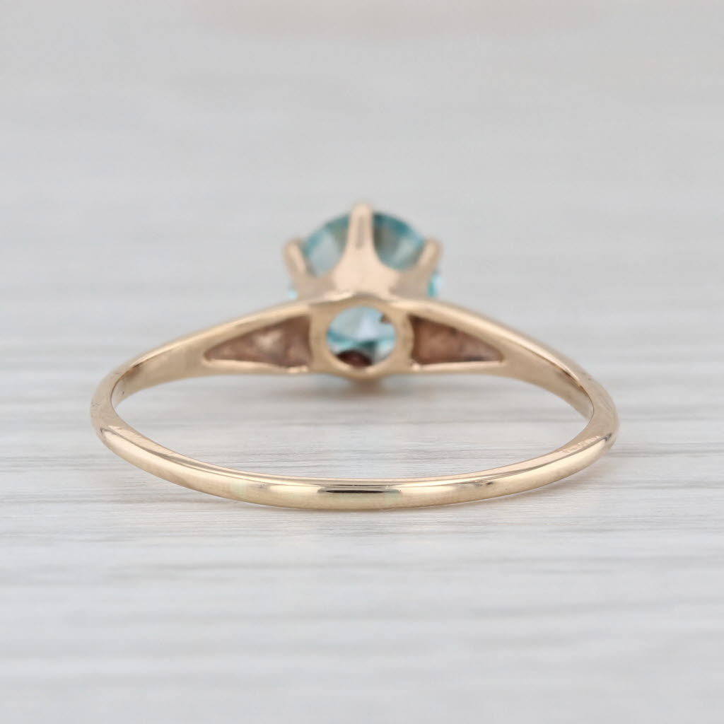 Vintage 1.35ct Round Solitaire Blue Zircon Ring 10k Yellow Gold Size 8.75