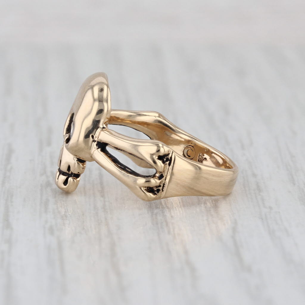 Gothic Biker Skull Ring Cubic Zirconia 14k Yellow Gold Size 6.5