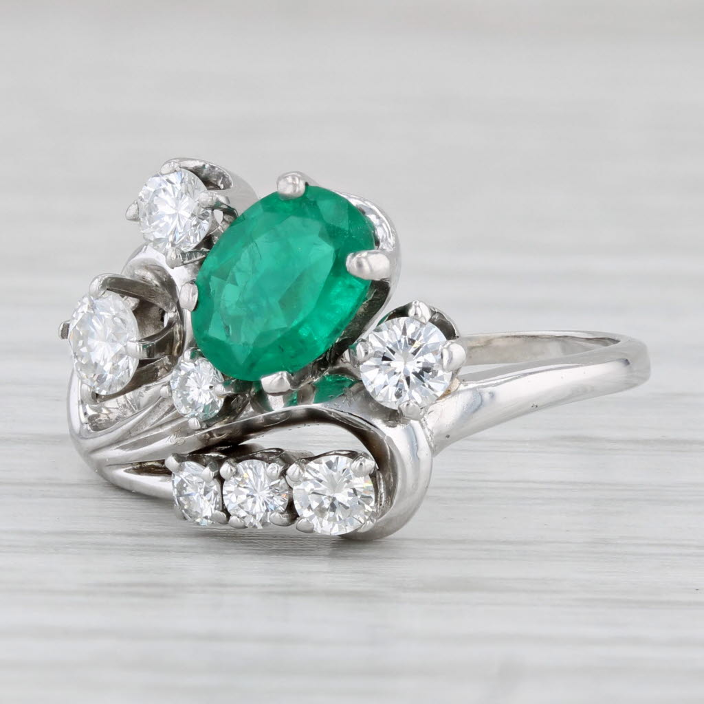 Light Gray Vintage 1.17ctw Lab Created Emerald Diamond Ring 14k White Gold Size 6.5