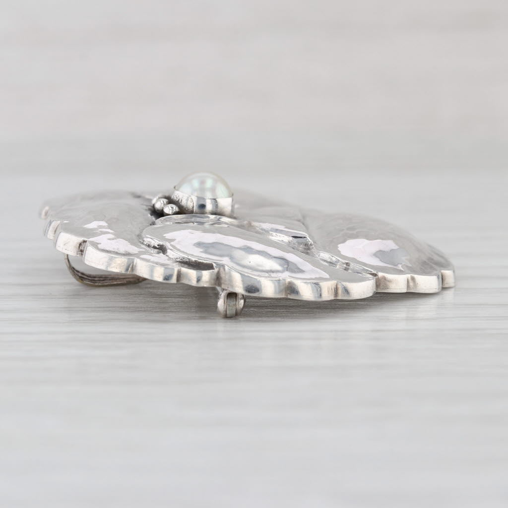 Georg Jensen Denmark Cultured Pearl Flower Brooch Pendant Sterling Silver 143