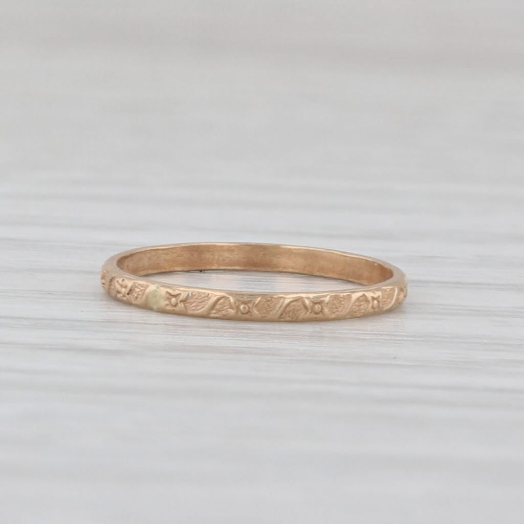 Antique Floral Etched Baby Ring 10k Yellow Gold Small Size Band
