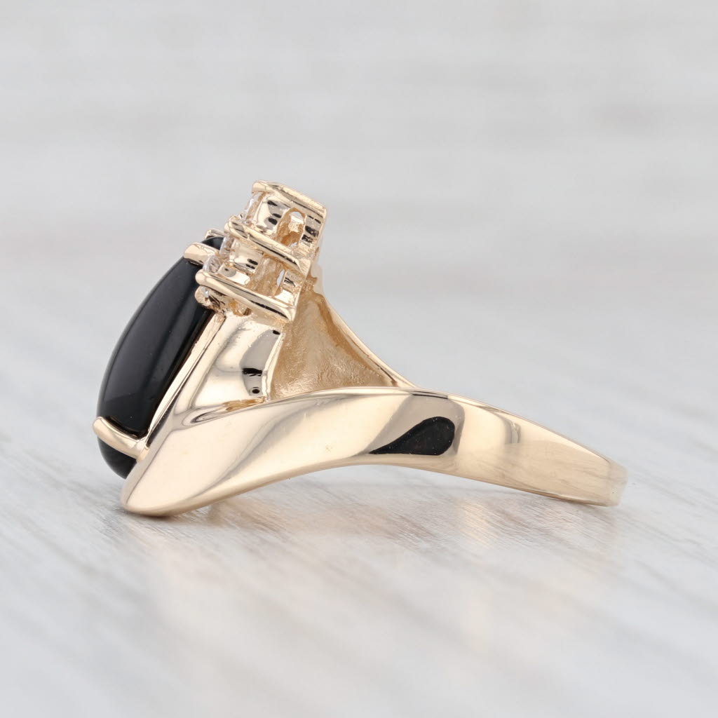 Light Gray Onyx Teardrop Diamond Ring 14k Yellow Gold Size 6.75 Bypass