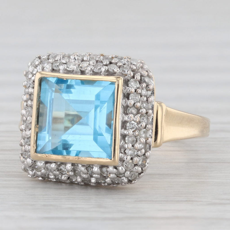 Light Gray 3.50ctw Blue Topaz Diamond Halo Ring 14k Yellow Gold Size 7.25