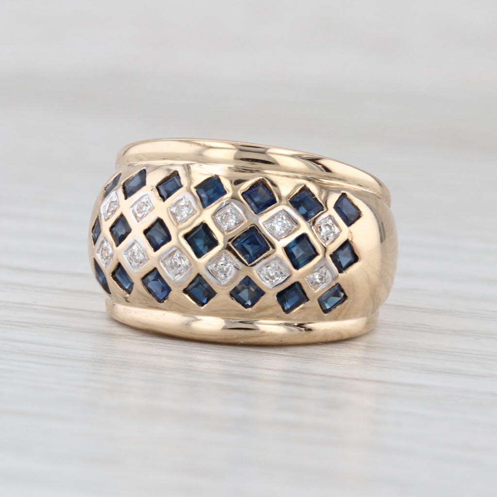0.80ctw Blue Sapphire Diamond Dome Ring 14k Yellow Gold Size 5.5 Cocktail