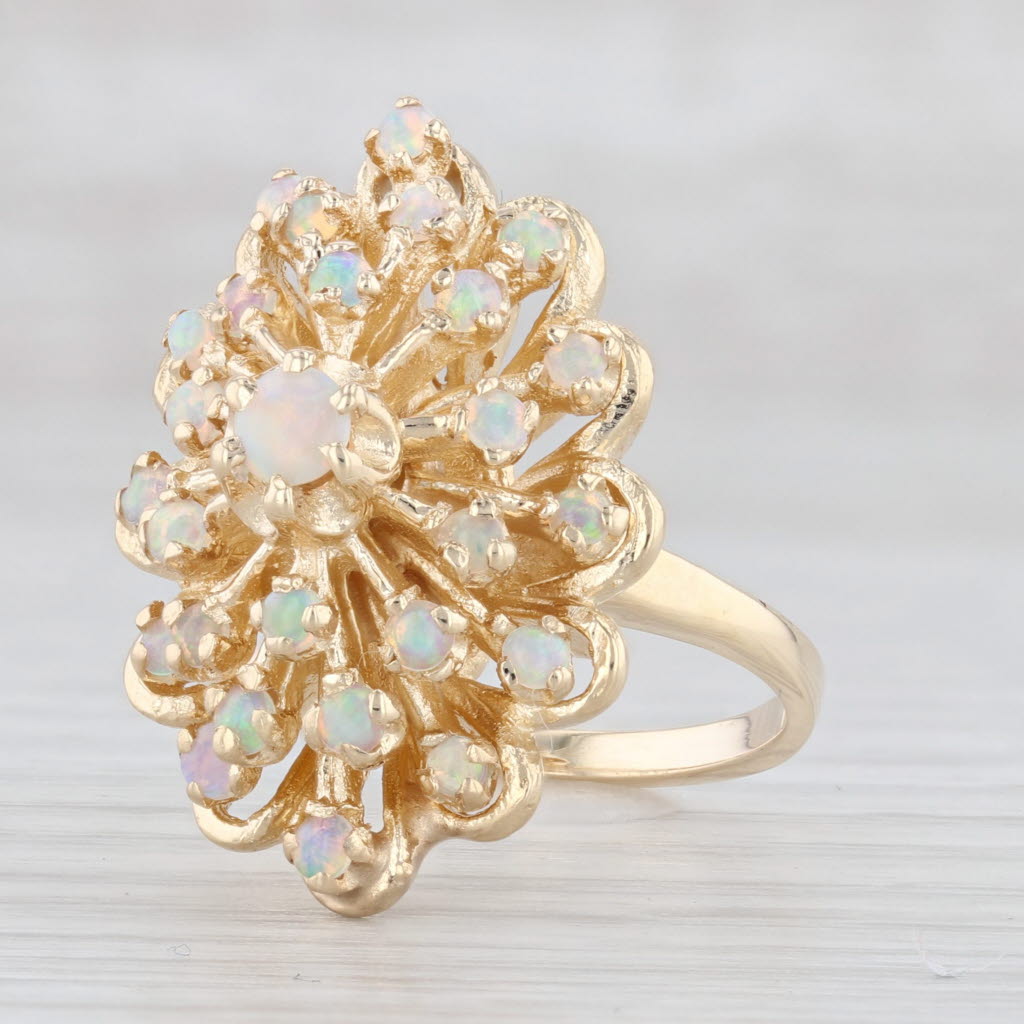 Light Gray Opal Cluster Ring 14k Yellow Gold Size 6.25 Cocktail