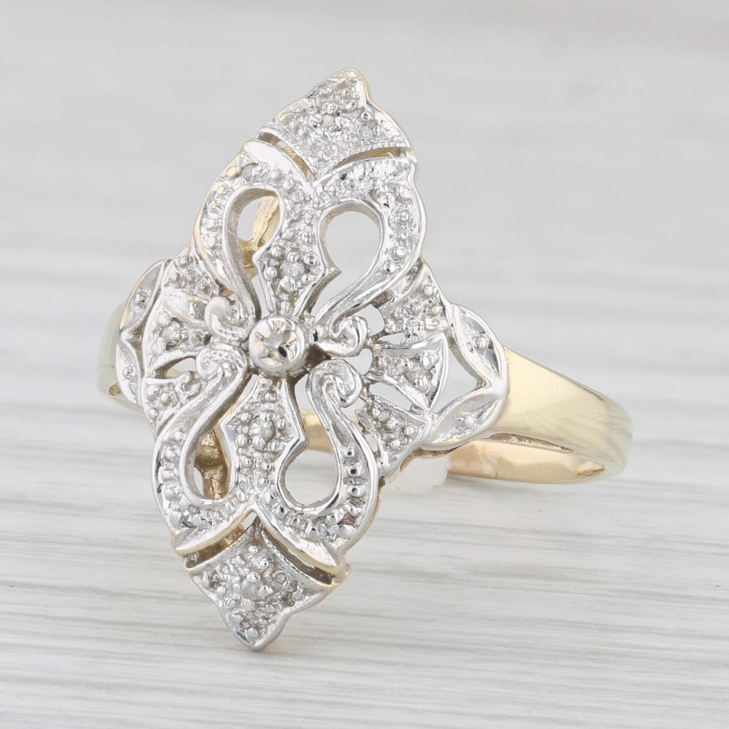 Light Gray Diamond Accented Opening Ring 10k Yellow White Gold Size 9.5