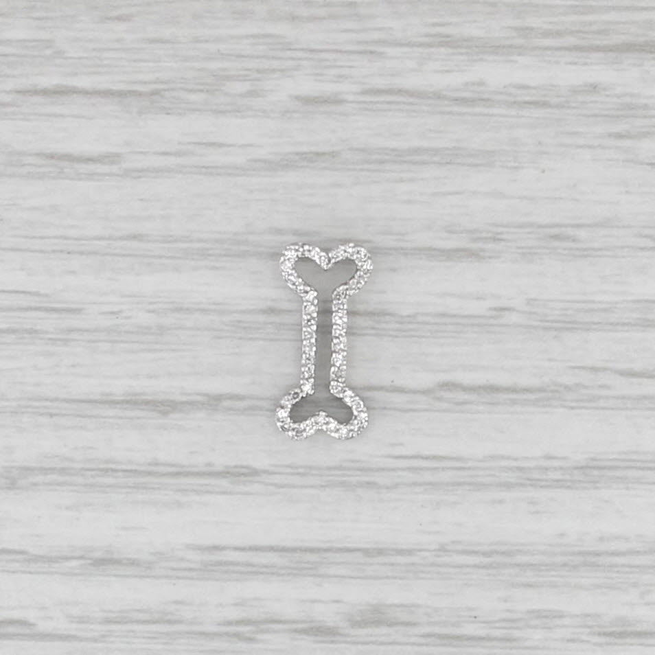 Diamond Dog Bone Pendant 14k White Gold Small Floating Drop