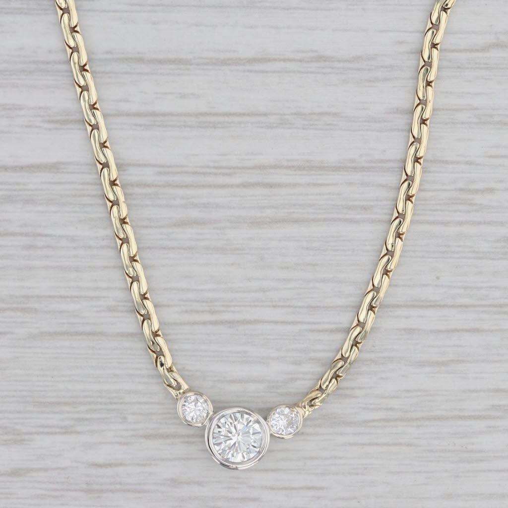 Gray 0.70ctw Diamond V Necklace Palladium 14k Yellow Gold 16.25" C Link Chain