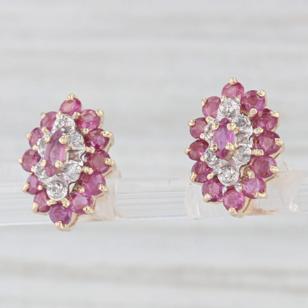 Light Gray 1.18ctw Ruby Diamond Stud Earrings 14k Yellow Gold Marquise Halo