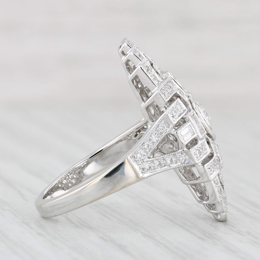 Light Gray New 0.72ctw Diamond Cocktail Ring 18k White Gold Art Deco Style Beverley K