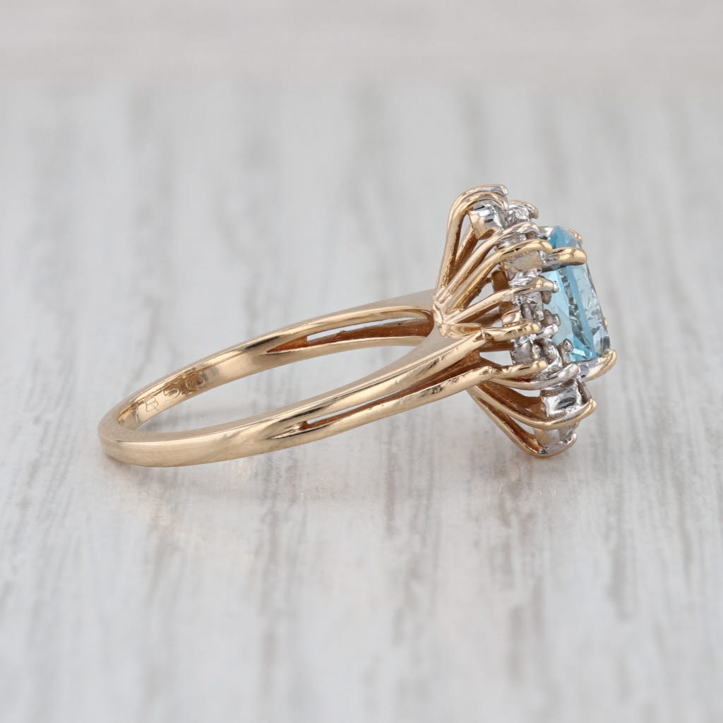 1.61ctw Oval Aquamarine Diamond Halo Ring 14k Yellow Gold Size 7.25